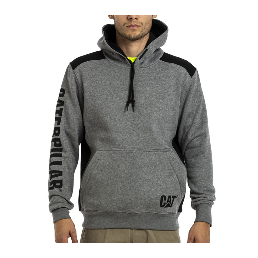 Men's Caterpillar Logo Panel Hooded Sweat Hoodies Dark Grey Ireland LCEG16957